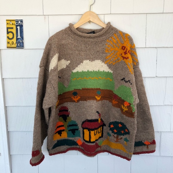 J. Peterman Sweaters - J. Peterman Tan Sun Crewneck Scene Sweater